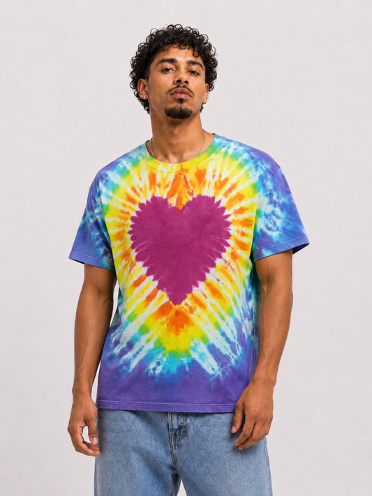 Front view of Multicolor Red Heart Tie-Dye Shirt XL