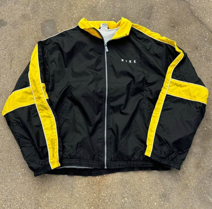 Front view of Vintage Nike Windbreaker Jacket Black & Yellow XL