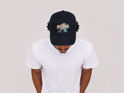 Top down view of a vintage Arizona Diamondbacks 2001 World Series Champions snapback hat in black
