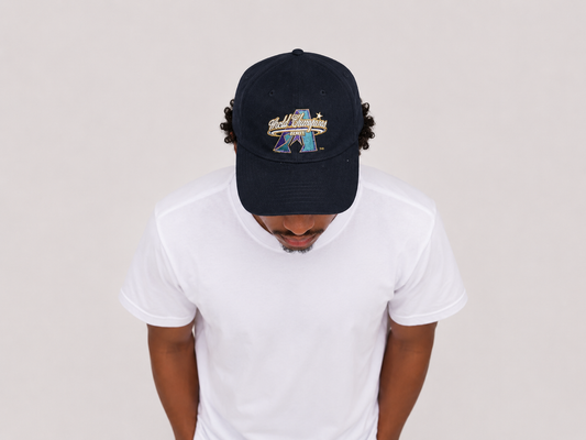 Top down view of a vintage Arizona Diamondbacks 2001 World Series Champions snapback hat in black